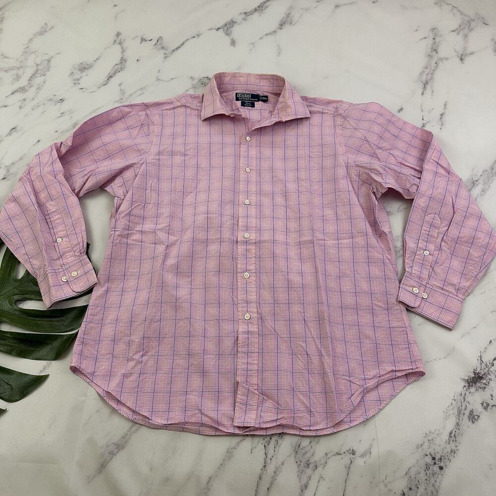 Polo Ralph Lauren Mens Regent Button Up Shirt Size XL Pink Plaid Long Sleeve